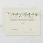 Carte Eggshell Olive Swirls Certificat d'authenticité (Devant / Derrière)