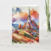 Carte Église aquarelle le jour d'automne | Bénédictions (Devant)