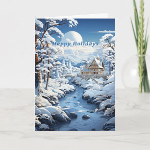 Carte Église de campagne en forêt hivernale rivière gelé