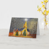 Carte Église de Noël en Neige (Fleur jaune)