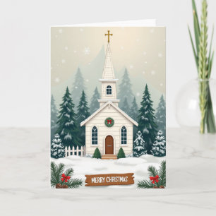 Carte Église de Noël enneigée