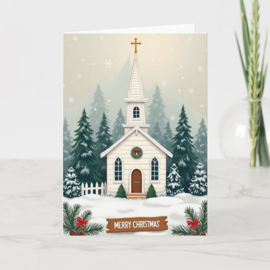 Carte Église de Noël enneigée (Devant)
