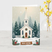 Carte Église de Noël enneigée (Fleur jaune)