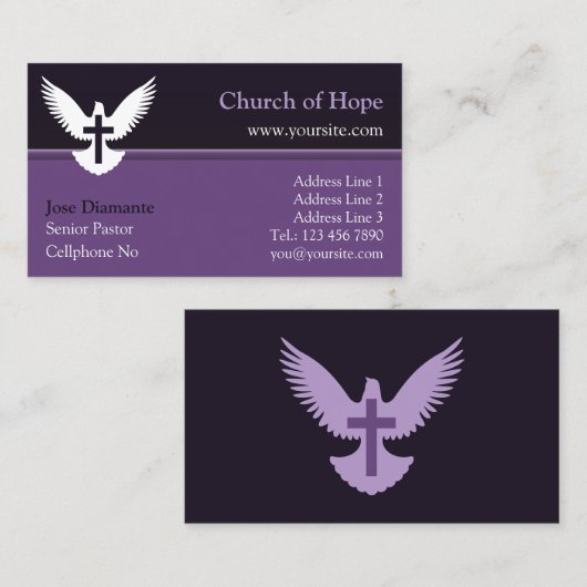 Carte église Dove avec croix foncé violet (Devant / Derrière)