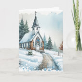 Carte Église le jour d'hiver | Noël aquarelle (Devant)