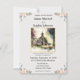 Carte Église traditionnelle Mariage d'aquarelle Invitati