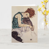 Carte Egon Schiele - Femme assise avec genou blond (Fleur jaune)