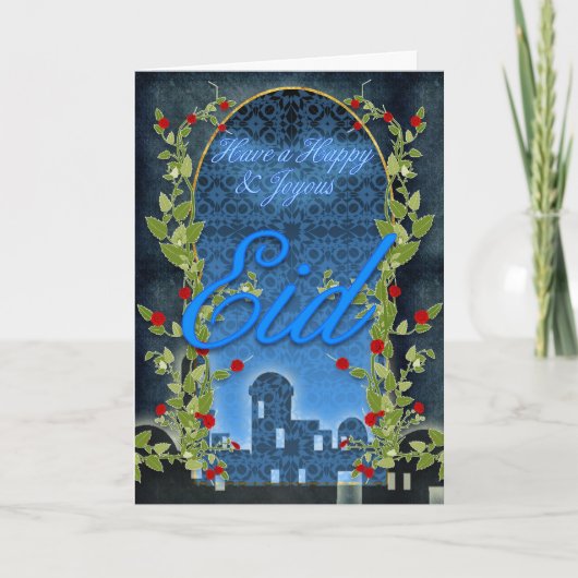 Carte Eid, Joyeux Et Joyeux Aïd, Bleu (Devant)