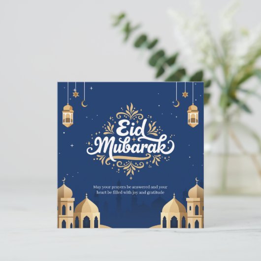 Carte Eid Moubarak Or et Bleu (Debout devant)