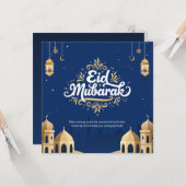 Carte Eid Moubarak Or et Bleu (Devant/Arrière en situation)