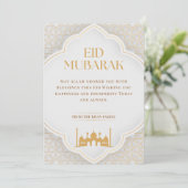 Carte Eid ul Adha Mubarak | Élégant Blanc et Or (Debout devant)