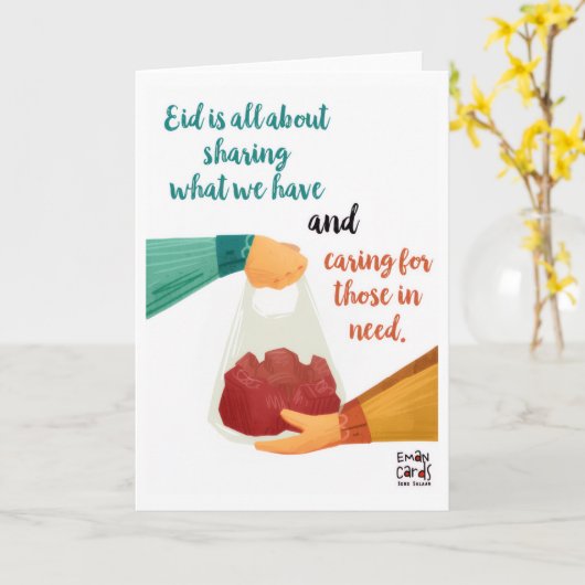 Carte Eid ul Adha Mubarak - Sharing Meat (Fleur jaune)