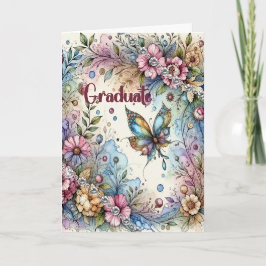 Carte Eighth Grade Graduation Flowers & Butterfly (Devant)