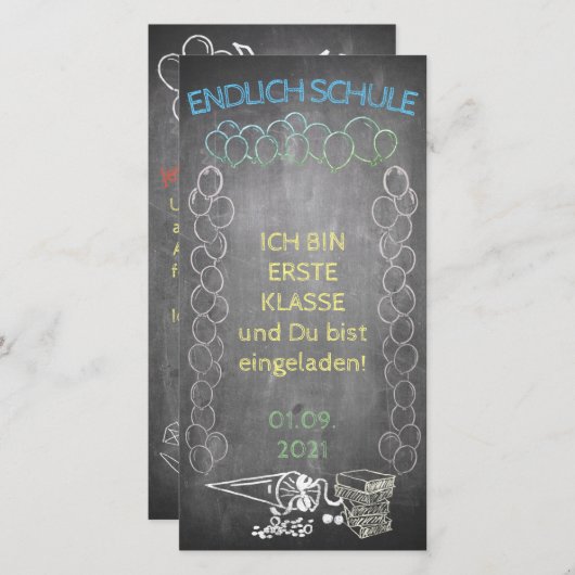 Carte Einladungskarte zur Einschulung im Tafelstil (Devant / Derrière)