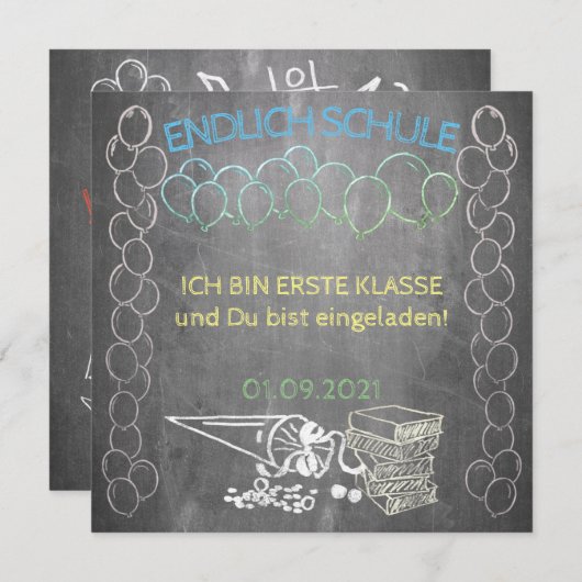 Carte Einladungskarte zur Einschulung im Tafelstil (Devant / Derrière)