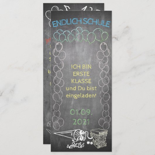 Carte Einladungskarte zur Einschulung im Tafelstil (Devant / Derrière)