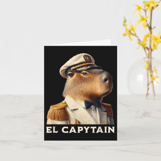 Carte El Capytain Funny Capybara Capitaine de bateau (Fleur jaune)