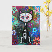 Carte El Gato Cat Dia de los Muertos par Prisarts (Fleur jaune)