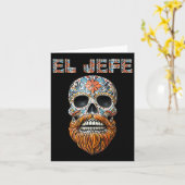 Carte El Jefe Crâne Patron Mexicain Espagnol Dia De Los  (Fleur jaune)