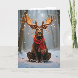 Carte Élan de Noël avec lumières de fête