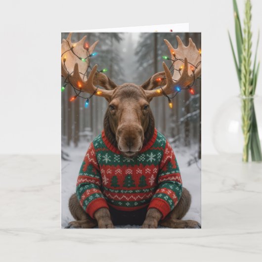 Carte Élan de Noël portant un pull affreux (Devant)