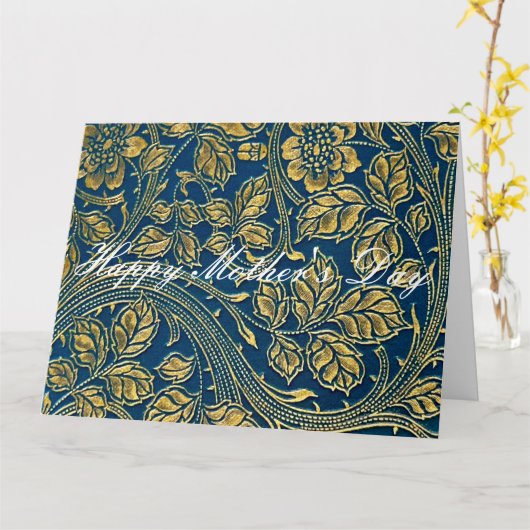 Carte Elégance bleu or (Fleur jaune)