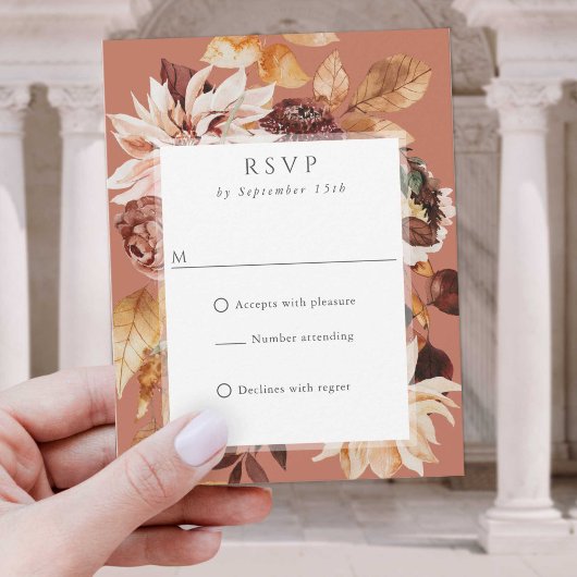 Carte Élégance d'automne en terre cuite, code QR Mariage