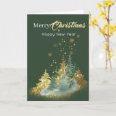 Carte Élégance de Noël : Sapin vert et or (Fleur jaune)