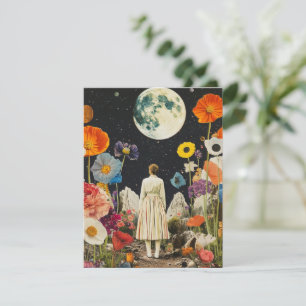 Carte Élégance Lune - Vue arrière de la femme avec Lune