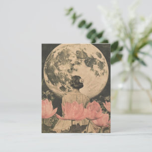 Carte Élégance Lune - Vue arrière d'une femme avec Lune