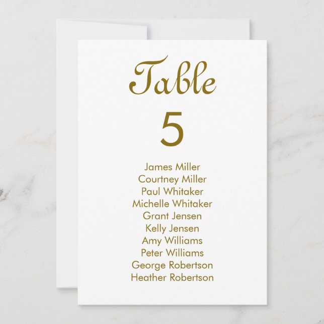 Carte Elegance moderne Gold Table Numéro Siège (Devant)