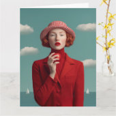 Carte Élégance rouge avec Apple (Fleur jaune)