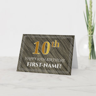 Carte Elégant 10e anniversaire : Faux Wood, Faux Gold Lo