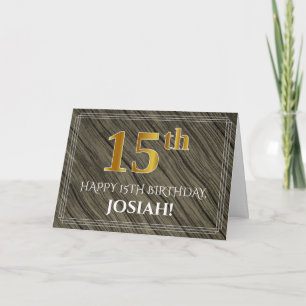 Carte Elégant 15ème anniversaire : Faux Wood, Faux Gold