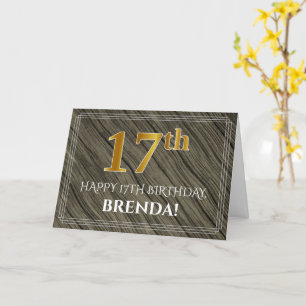 Carte Elégant 17ème anniversaire : Faux Wood, Faux Gold 