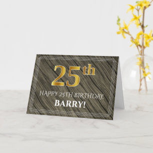 Carte Elégant 25e anniversaire : Faux Wood, Faux Gold Lo