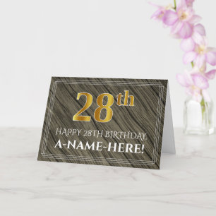 Carte Elégant 28ème anniversaire : Faux Wood, Faux Gold 