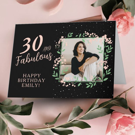 Carte Elégant 30 et Fabulous Flower 30th Birthday Photo