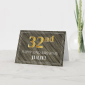 Carte Elégant 32e anniversaire : Faux Wood, Faux Gold Lo (Devant)