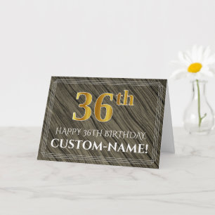 Carte Elégant 36ème anniversaire : Faux Wood, Faux Gold