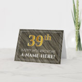 Carte Elégant 39e anniversaire : Faux Wood, Faux Gold Lo (Devant)
