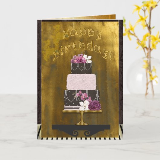 Carte Elegant 3 Layer Cake Personalized Birthday (Fleur jaune)