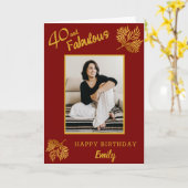 Carte Elégant 40 et Fabuleux Feuillage Doré 40e Annivers (Fleur jaune)