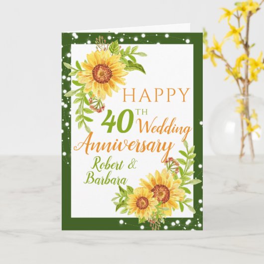 Carte Élégant 40e anniversaire Mariage floral tournesol (Fleur jaune)