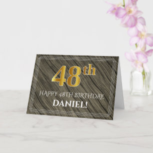 Carte Elégant 48ème anniversaire : Faux Wood, Faux Gold 
