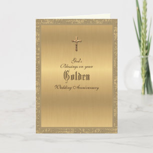 Carte Élégant 50e anniversaire de mariage religieux doré