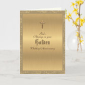 Carte Élégant 50e anniversaire de mariage religieux doré (Fleur jaune)