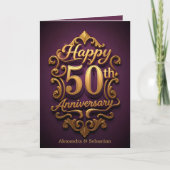 Carte Élégant 50e anniversaire de Mariage violet et or (Devant)