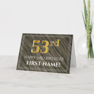 Carte Elégant 53ème anniversaire : Faux Wood, Faux Gold 