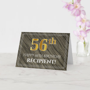 Carte Elégant 56ème anniversaire : Faux Wood, Faux Gold 